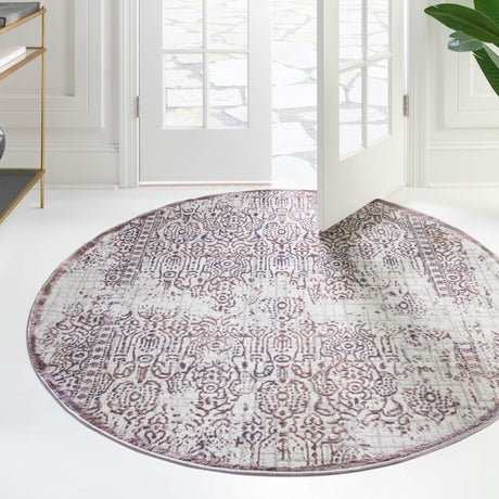 Violet 5' 3 x 5' 3 Aberdeen Round Area Rug 60% Polypropylene & 40% Polyester Living Dining Office Room Carpet for Sale at Rug Engine
