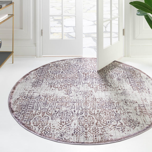 Violet 5' 3 x 5' 3 Aberdeen Round Area Rug 60% Polypropylene & 40% Polyester Living Dining Office Room Carpet for Sale at Rug Engine