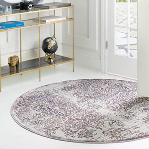 Violet 5' 3 x 5' 3 Aberdeen Round Area Rug 60% Polypropylene & 40% Polyester Living Dining Office Room Carpet for Sale at Rug Engine