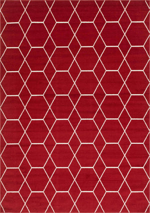 Red 10' x 14' 1 Trellis Frieze Rectangle Area Rug Geometric Modern Unique Stain Resistant Easy Clean Carpet for Living, Dining, Bedrooms, Office for Sale at Rug Engine
