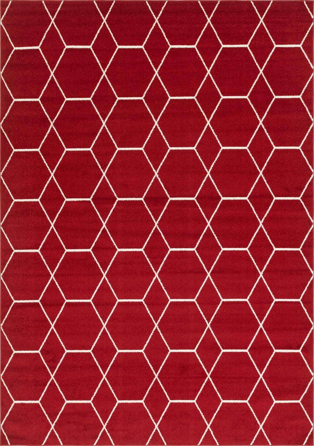 Red 10' x 14' 1 Trellis Frieze Rectangle Area Rug Geometric Modern Unique Stain Resistant Easy Clean Carpet for Living, Dining, Bedrooms, Office for Sale at Rug Engine