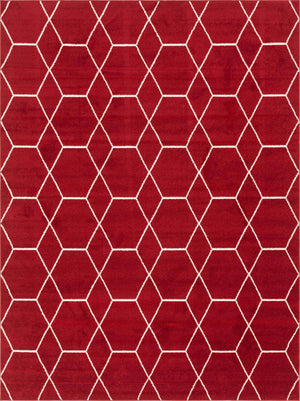 Red 9' x 12' Trellis Frieze Rectangle Area Rug Geometric Modern Unique Stain Resistant Easy Clean Carpet for Living, Dining, Bedrooms, Office for Sale at Rug Engine
