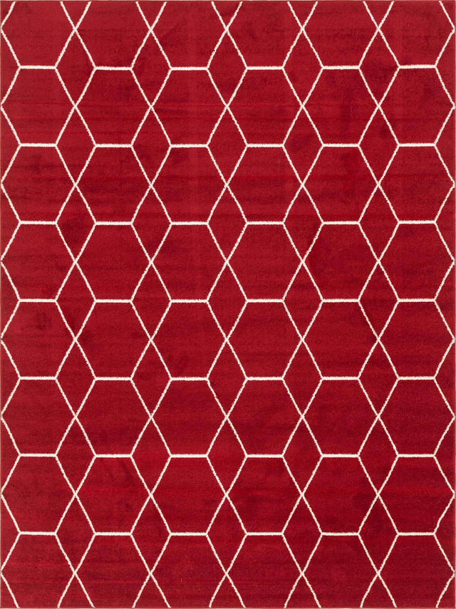 Red 9' x 12' Trellis Frieze Rectangle Area Rug Geometric Modern Unique Stain Resistant Easy Clean Carpet for Living, Dining, Bedrooms, Office for Sale at Rug Engine