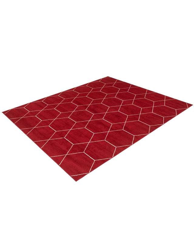 Red 7' 10 x 11' Trellis Frieze Rectangle Area Rug Geometric Modern Unique Stain Resistant Easy Clean Carpet for Living, Dining, Bedrooms, Office for Sale at Rug Engine