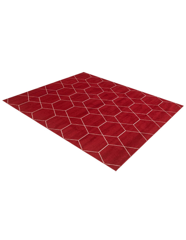 Red 7' 10 x 11' Trellis Frieze Rectangle Area Rug Geometric Modern Unique Stain Resistant Easy Clean Carpet for Living, Dining, Bedrooms, Office for Sale at Rug Engine