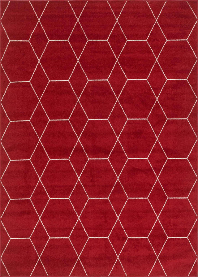 Red 7' 10 x 11' Trellis Frieze Rectangle Area Rug Geometric Modern Unique Stain Resistant Easy Clean Carpet for Living, Dining, Bedrooms, Office for Sale at Rug Engine