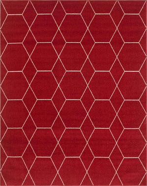 Red 7' 10 x 10' Trellis Frieze Rectangle Area Rug Geometric Modern Unique Stain Resistant Easy Clean Carpet for Living, Dining, Bedrooms, Office for Sale at Rug Engine
