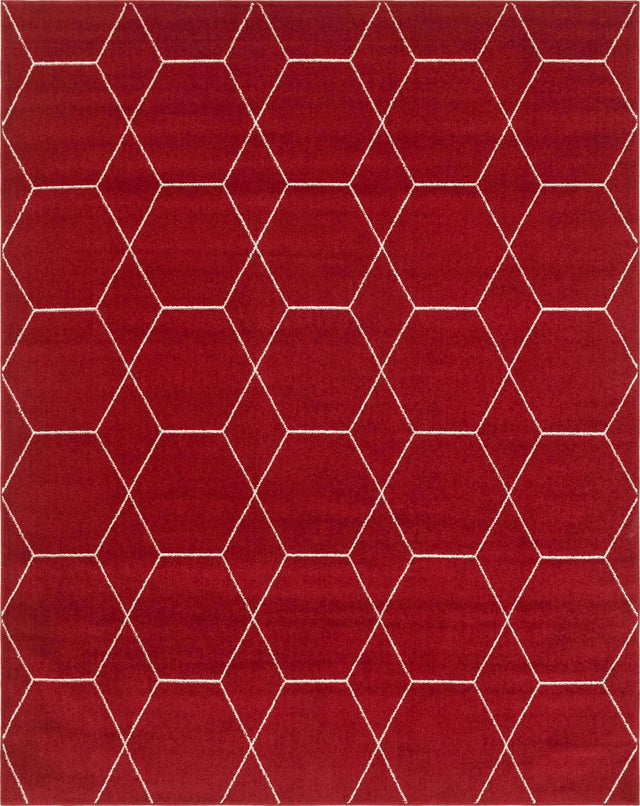 Red 7' 10 x 10' Trellis Frieze Rectangle Area Rug Geometric Modern Unique Stain Resistant Easy Clean Carpet for Living, Dining, Bedrooms, Office for Sale at Rug Engine
