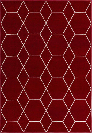 Red 7' 1 x 10' Trellis Frieze Rectangle Area Rug Geometric Modern Unique Stain Resistant Easy Clean Carpet for Living, Dining, Bedrooms, Office for Sale at Rug Engine