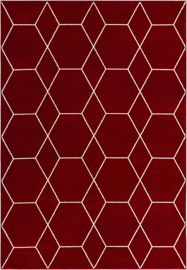 Red 7' 1 x 10' Trellis Frieze Rectangle Area Rug Geometric Modern Unique Stain Resistant Easy Clean Carpet for Living, Dining, Bedrooms, Office for Sale at Rug Engine