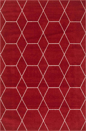 Red 6' 1 x 9' Trellis Frieze Rectangle Area Rug Geometric Modern Unique Stain Resistant Easy Clean Carpet for Living, Dining, Bedrooms, Office for Sale at Rug Engine