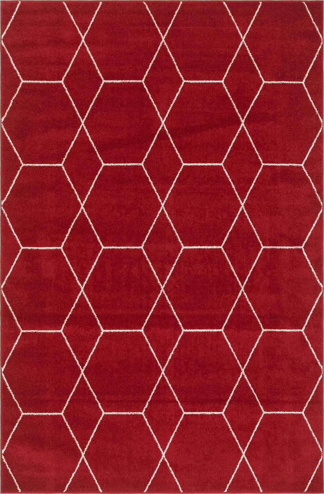 Red 6' 1 x 9' Trellis Frieze Rectangle Area Rug Geometric Modern Unique Stain Resistant Easy Clean Carpet for Living, Dining, Bedrooms, Office for Sale at Rug Engine