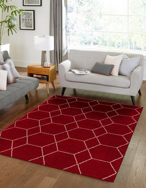 Red 3' 1 x 5' 3 Trellis Frieze Rectangle Area Rug Geometric Modern Unique Stain Resistant Easy Clean Carpet for Living, Dining, Bedrooms, Office for Sale at Rug Engine