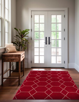Red 5' 3 x 8' Trellis Frieze Rectangle Area Rug Geometric Modern Unique Stain Resistant Easy Clean Carpet for Living, Dining, Bedrooms, Office for Sale at Rug Engine