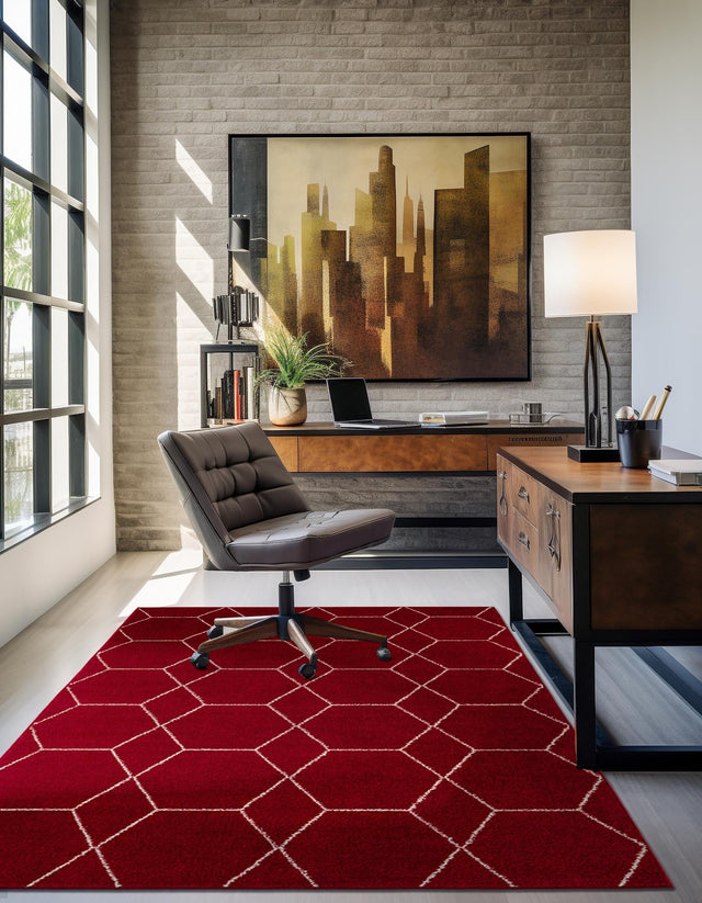 Red 3' 1 x 5' 3 Trellis Frieze Rectangle Area Rug Geometric Modern Unique Stain Resistant Easy Clean Carpet for Living, Dining, Bedrooms, Office for Sale at Rug Engine