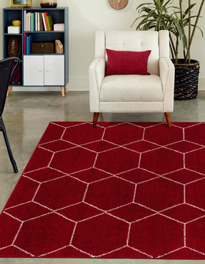 Red 5' 3 x 8' Trellis Frieze Rectangle Area Rug Geometric Modern Unique Stain Resistant Easy Clean Carpet for Living, Dining, Bedrooms, Office for Sale at Rug Engine