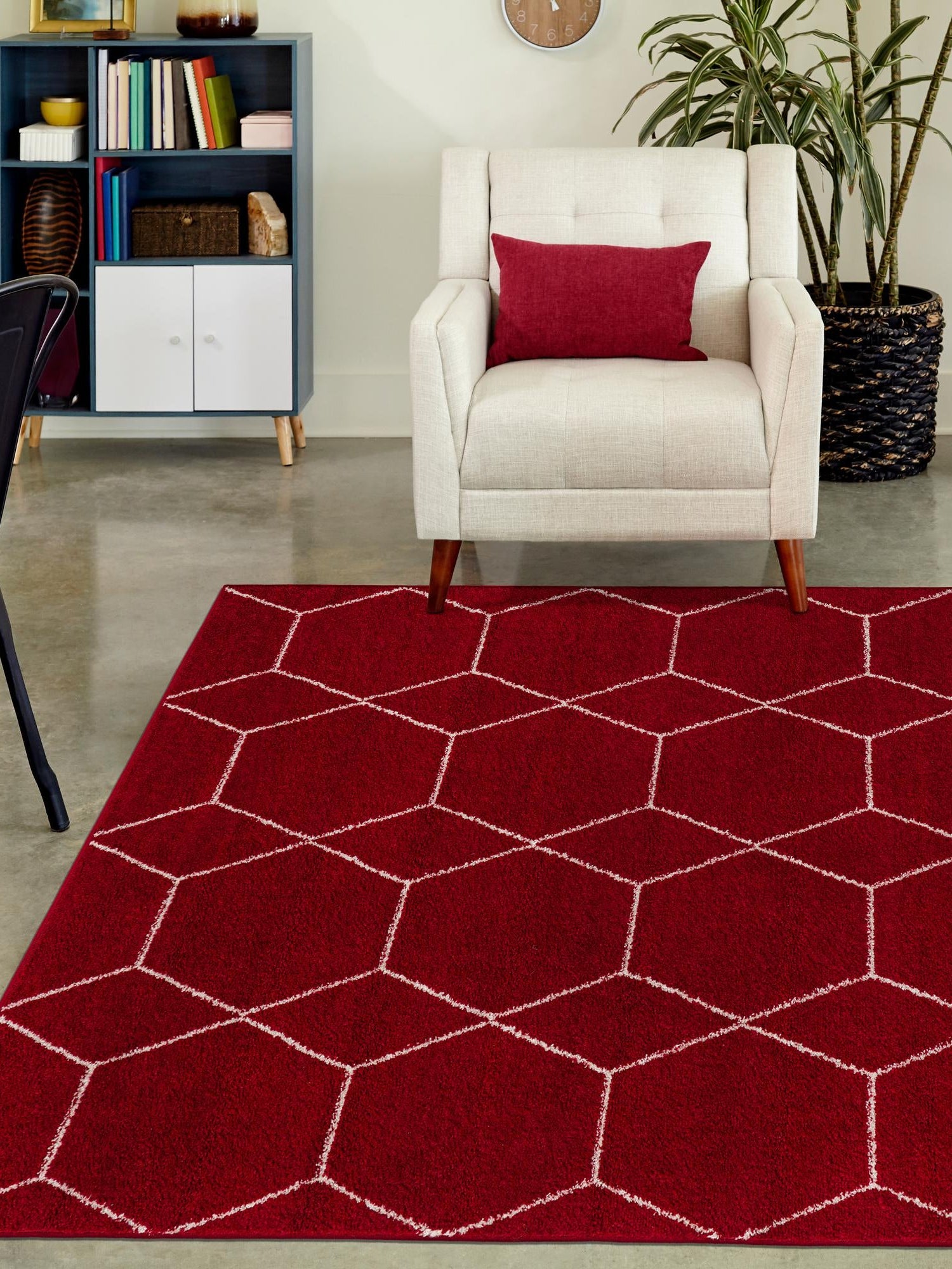Red 4' 1 x 6' 1 Trellis Frieze Rectangle Area Rug Geometric Modern Unique Stain Resistant Easy Clean Carpet for Living, Dining, Bedrooms, Office for Sale at Rug Engine