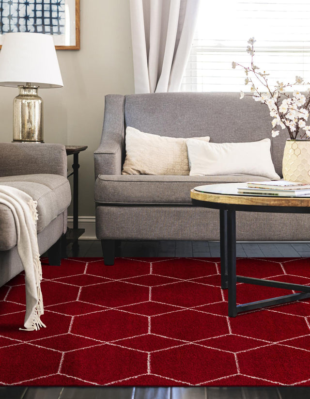 Red 2' x 3' 1 Trellis Frieze Rectangle Area Rug Geometric Modern Unique Stain Resistant Easy Clean Carpet for Living, Dining, Bedrooms, Office for Sale at Rug Engine