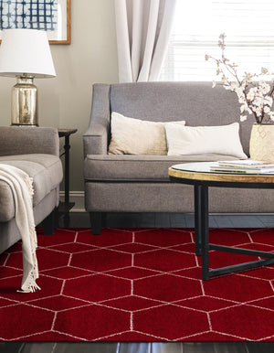 Red 3' 1 x 5' 3 Trellis Frieze Rectangle Area Rug Geometric Modern Unique Stain Resistant Easy Clean Carpet for Living, Dining, Bedrooms, Office for Sale at Rug Engine