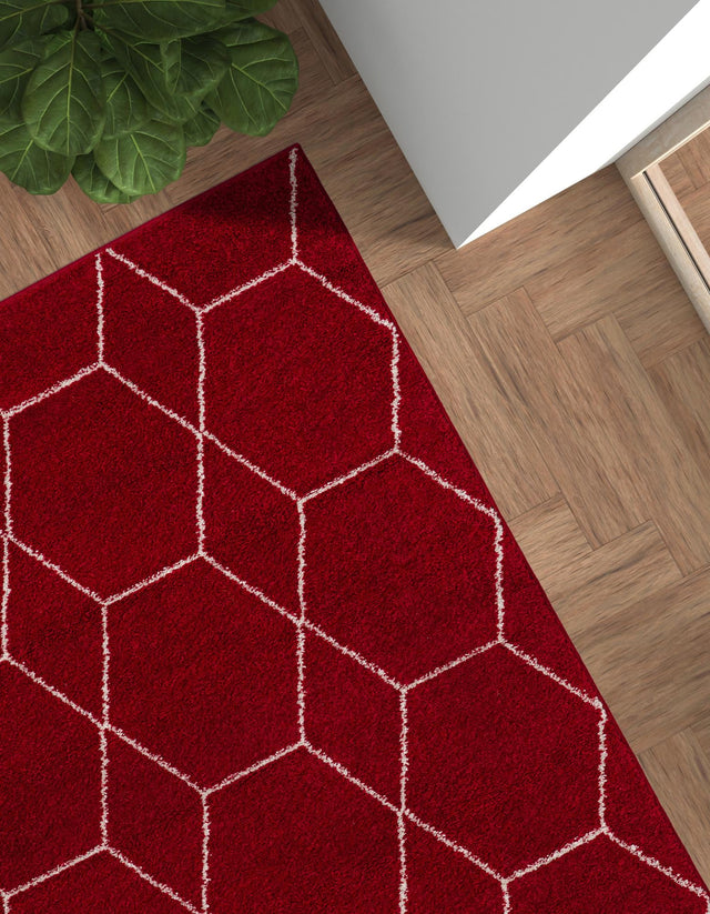 Red 2' x 3' 1 Trellis Frieze Rectangle Area Rug Geometric Modern Unique Stain Resistant Easy Clean Carpet for Living, Dining, Bedrooms, Office for Sale at Rug Engine
