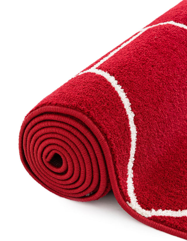 Red 7' 10 x 11' Trellis Frieze Rectangle Area Rug Geometric Modern Unique Stain Resistant Easy Clean Carpet for Living, Dining, Bedrooms, Office for Sale at Rug Engine