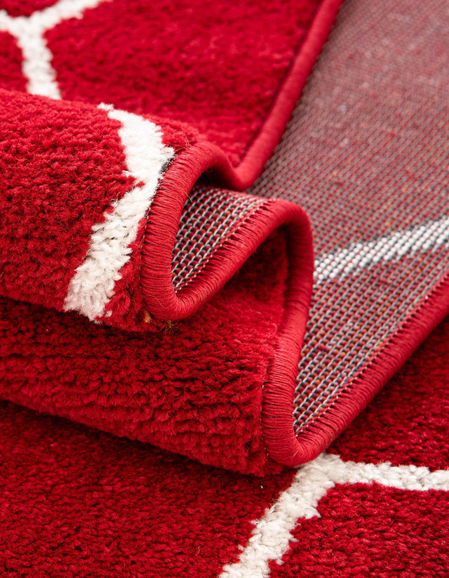 Red 7' 10 x 11' Trellis Frieze Rectangle Area Rug Geometric Modern Unique Stain Resistant Easy Clean Carpet for Living, Dining, Bedrooms, Office for Sale at Rug Engine