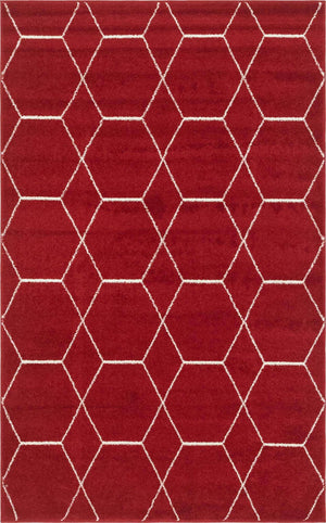 Red 5' 3 x 8' Trellis Frieze Rectangle Area Rug Geometric Modern Unique Stain Resistant Easy Clean Carpet for Living, Dining, Bedrooms, Office for Sale at Rug Engine