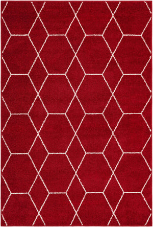 Red 4' 1 x 6' 1 Trellis Frieze Rectangle Area Rug Geometric Modern Unique Stain Resistant Easy Clean Carpet for Living, Dining, Bedrooms, Office for Sale at Rug Engine