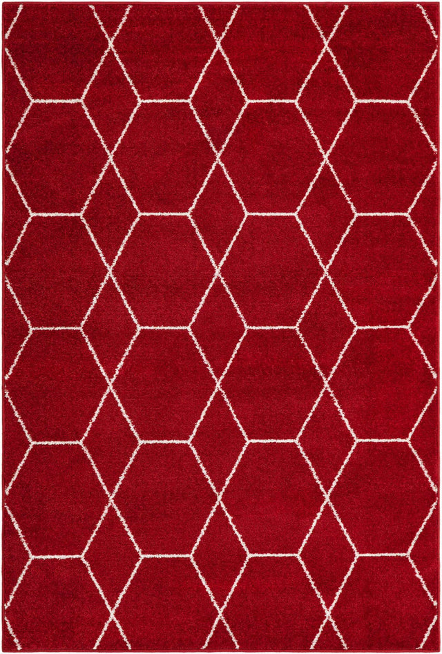 Red 4' 1 x 6' 1 Trellis Frieze Rectangle Area Rug Geometric Modern Unique Stain Resistant Easy Clean Carpet for Living, Dining, Bedrooms, Office for Sale at Rug Engine