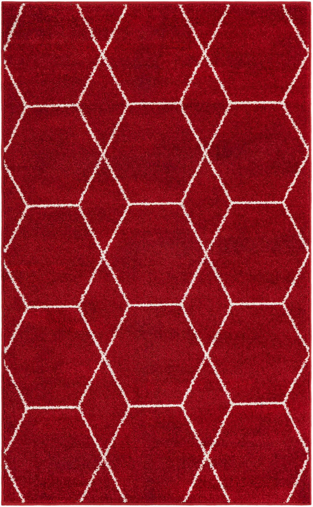 Red 3' 1 x 5' 3 Trellis Frieze Rectangle Area Rug Geometric Modern Unique Stain Resistant Easy Clean Carpet for Living, Dining, Bedrooms, Office for Sale at Rug Engine