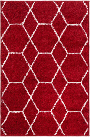 Red 2' x 3' 1 Trellis Frieze Rectangle Area Rug Geometric Modern Unique Stain Resistant Easy Clean Carpet for Living, Dining, Bedrooms, Office for Sale at Rug Engine