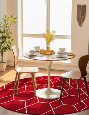 Red 5' 3 x 5' 3 Trellis Frieze Round Area Rug Geometric Modern Unique Stain Resistant Easy Clean Carpet for Living, Dining, Bedrooms, Office for Sale at Rug Engine