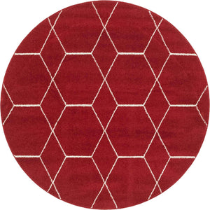 Red 5' 3 x 5' 3 Trellis Frieze Round Area Rug Geometric Modern Unique Stain Resistant Easy Clean Carpet for Living, Dining, Bedrooms, Office for Sale at Rug Engine