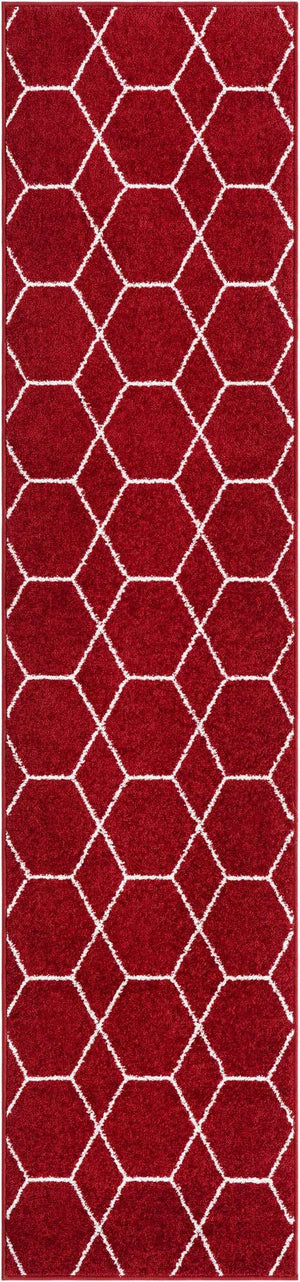 Red 2' x 9' Trellis Frieze Runner Area Rug Geometric Modern Unique Stain Resistant Easy Clean Carpet for Living, Dining, Bedrooms, Office for Sale at Rug Engine