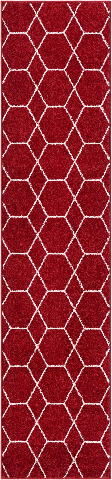 Red 2' x 9' Trellis Frieze Runner Area Rug Geometric Modern Unique Stain Resistant Easy Clean Carpet for Living, Dining, Bedrooms, Office for Sale at Rug Engine