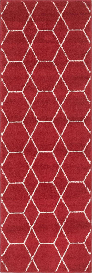 Red 2' x 6' 1 Trellis Frieze Runner Area Rug Geometric Modern Unique Stain Resistant Easy Clean Carpet for Living, Dining, Bedrooms, Office for Sale at Rug Engine