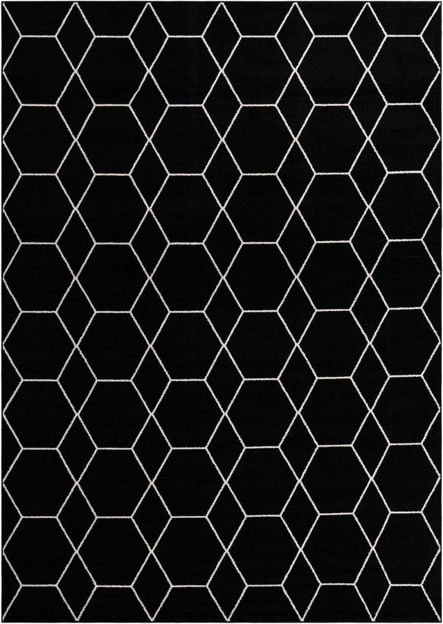 Black 10' x 14' 1 Trellis Frieze Rectangle Area Rug Geometric Modern Unique Stain Resistant Easy Clean Carpet for Living, Dining, Bedrooms, Office for Sale at Rug Engine