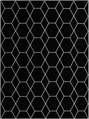 Black 9' x 12' Trellis Frieze Rectangle Area Rug Geometric Modern Unique Stain Resistant Easy Clean Carpet for Living, Dining, Bedrooms, Office for Sale at Rug Engine