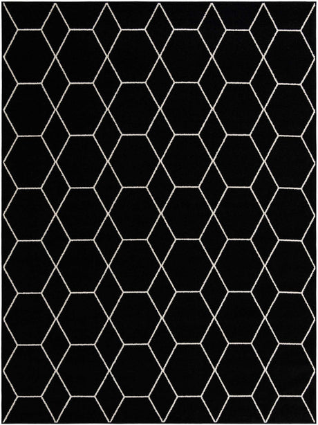 Black 9' x 12' Trellis Frieze Rectangle Area Rug Geometric Modern Unique Stain Resistant Easy Clean Carpet for Living, Dining, Bedrooms, Office for Sale at Rug Engine