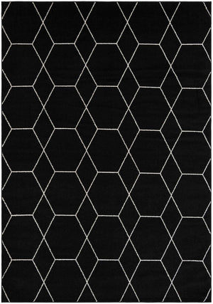 Black 7' 10 x 11' Trellis Frieze Rectangle Area Rug Geometric Modern Unique Stain Resistant Easy Clean Carpet for Living, Dining, Bedrooms, Office for Sale at Rug Engine
