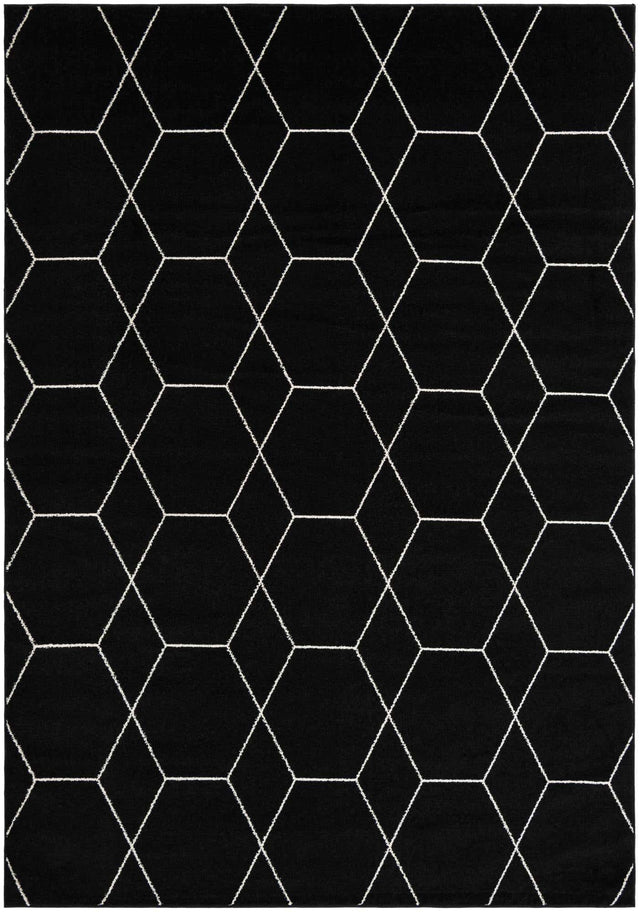 Black 7' 10 x 11' Trellis Frieze Rectangle Area Rug Geometric Modern Unique Stain Resistant Easy Clean Carpet for Living, Dining, Bedrooms, Office for Sale at Rug Engine