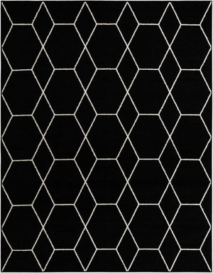 Black 7' 10 x 10' Trellis Frieze Rectangle Area Rug Geometric Modern Unique Stain Resistant Easy Clean Carpet for Living, Dining, Bedrooms, Office for Sale at Rug Engine