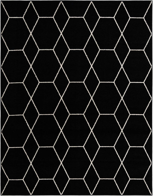 Black 7' 10 x 10' Trellis Frieze Rectangle Area Rug Geometric Modern Unique Stain Resistant Easy Clean Carpet for Living, Dining, Bedrooms, Office for Sale at Rug Engine