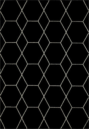 Black 7' 1 x 10' Trellis Frieze Rectangle Area Rug Geometric Modern Unique Stain Resistant Easy Clean Carpet for Living, Dining, Bedrooms, Office for Sale at Rug Engine