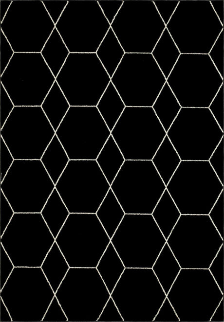 Black 7' 1 x 10' Trellis Frieze Rectangle Area Rug Geometric Modern Unique Stain Resistant Easy Clean Carpet for Living, Dining, Bedrooms, Office for Sale at Rug Engine