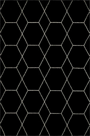 Black 6' 1 x 9' Trellis Frieze Rectangle Area Rug Geometric Modern Unique Stain Resistant Easy Clean Carpet for Living, Dining, Bedrooms, Office for Sale at Rug Engine