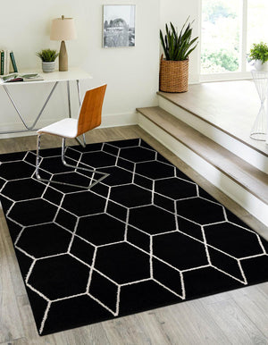 Black 2' x 3' 1 Trellis Frieze Rectangle Area Rug Geometric Modern Unique Stain Resistant Easy Clean Carpet for Living, Dining, Bedrooms, Office for Sale at Rug Engine