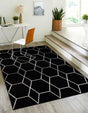 Black 2' x 3' 1 Trellis Frieze Rectangle Area Rug Geometric Modern Unique Stain Resistant Easy Clean Carpet for Living, Dining, Bedrooms, Office for Sale at Rug Engine