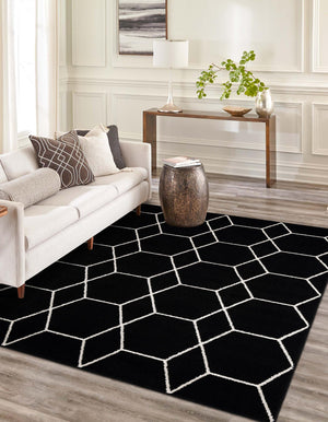 Black 2' x 3' 1 Trellis Frieze Rectangle Area Rug Geometric Modern Unique Stain Resistant Easy Clean Carpet for Living, Dining, Bedrooms, Office for Sale at Rug Engine