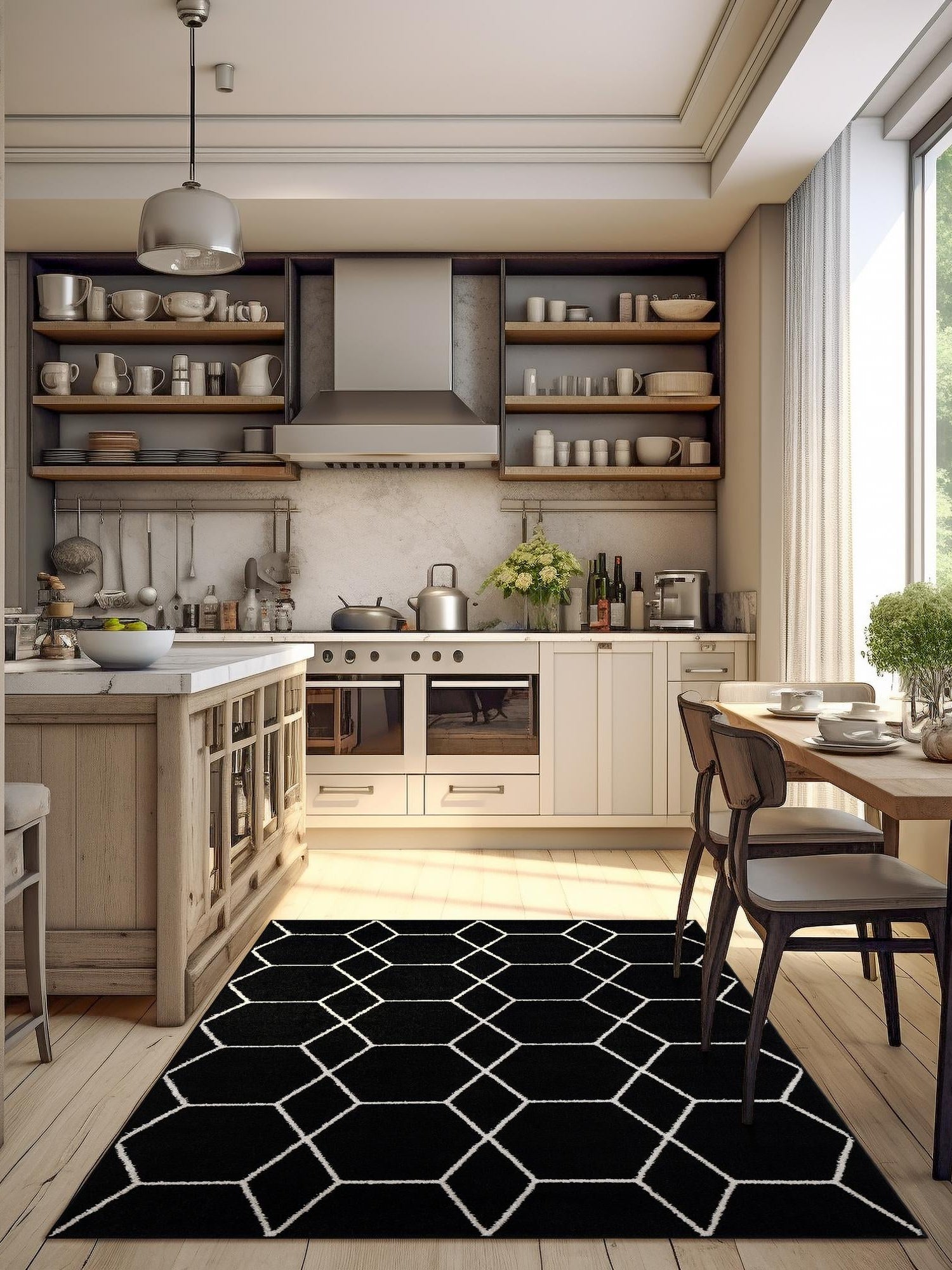 Black 2' x 3' 1 Trellis Frieze Rectangle Area Rug Geometric Modern Unique Stain Resistant Easy Clean Carpet for Living, Dining, Bedrooms, Office for Sale at Rug Engine
